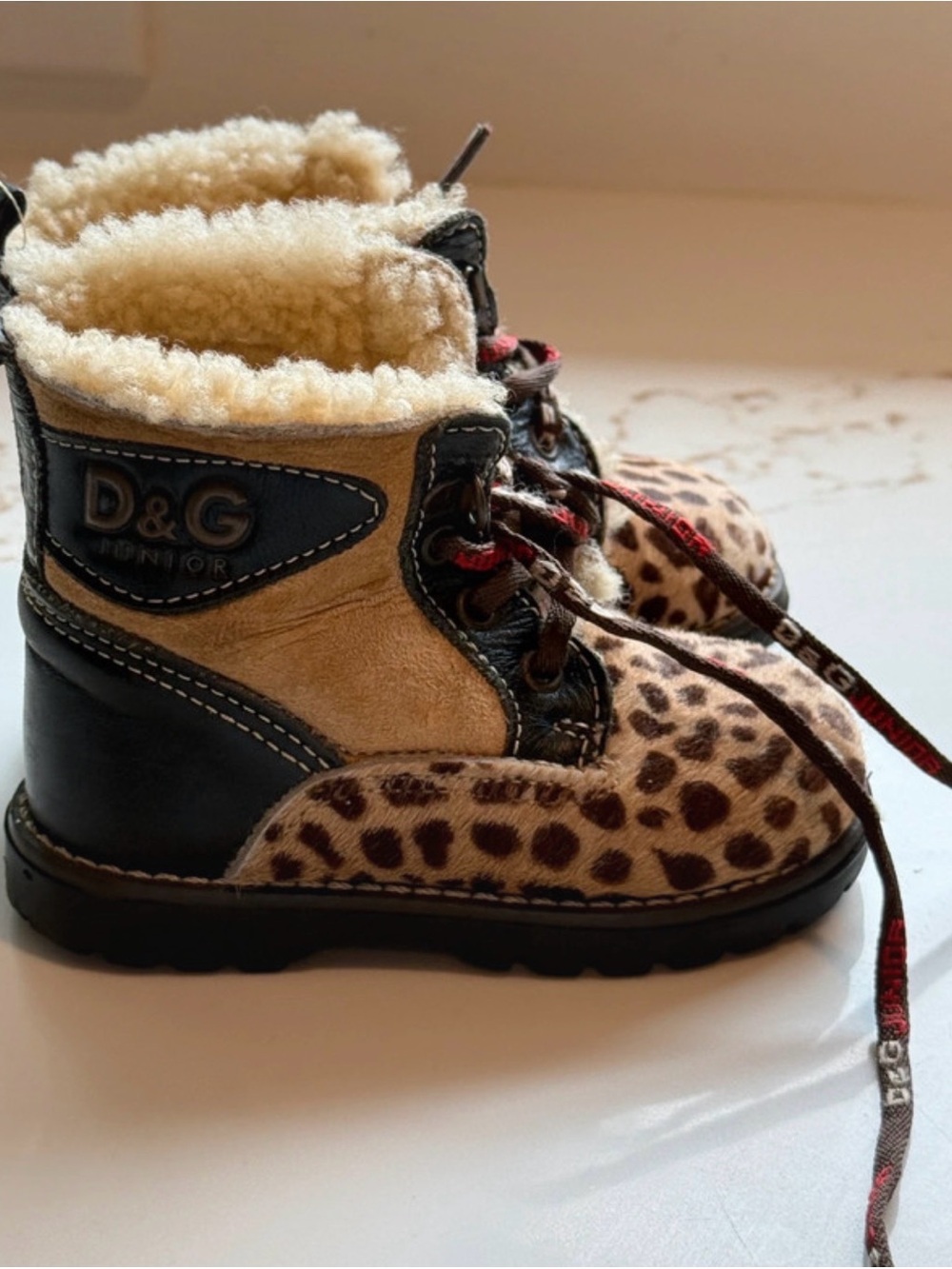 Dolce & Gabbana Leopard Print Fur-Trim Kids Boots - Black & Brown